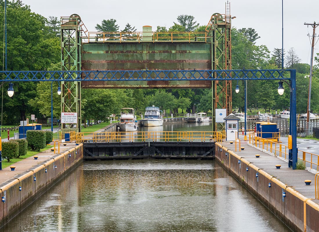 Baldwinsville, NY - Aerial View of Baldwinsville Lock E24 on the Erie Canal in New York