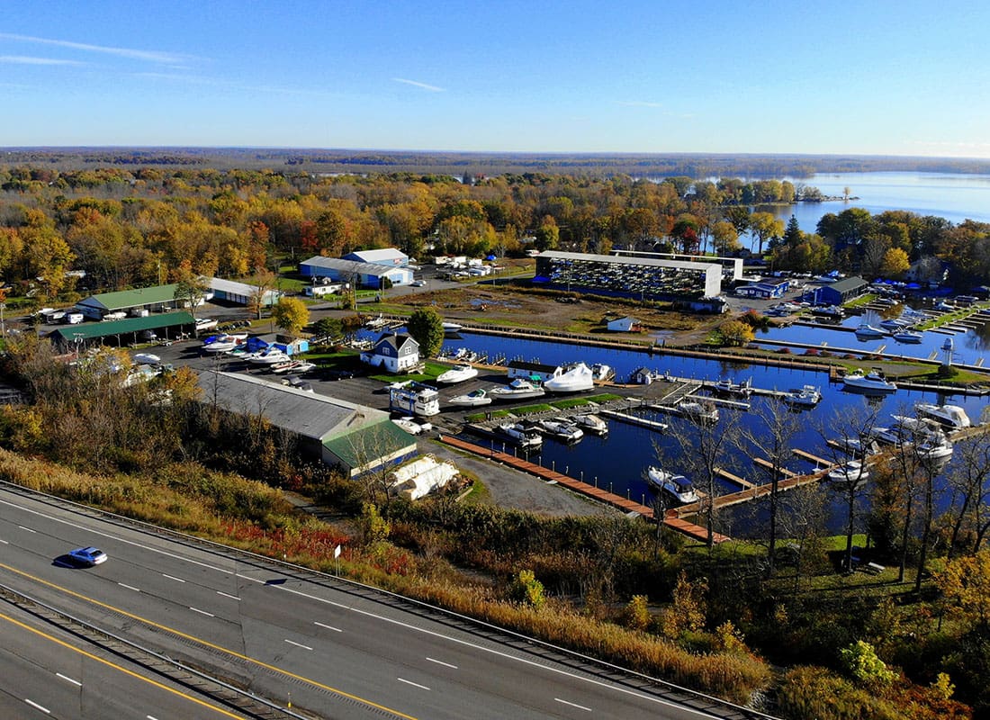 Cicero, NY - Aerial View of a Marina Near a Highway in New York
